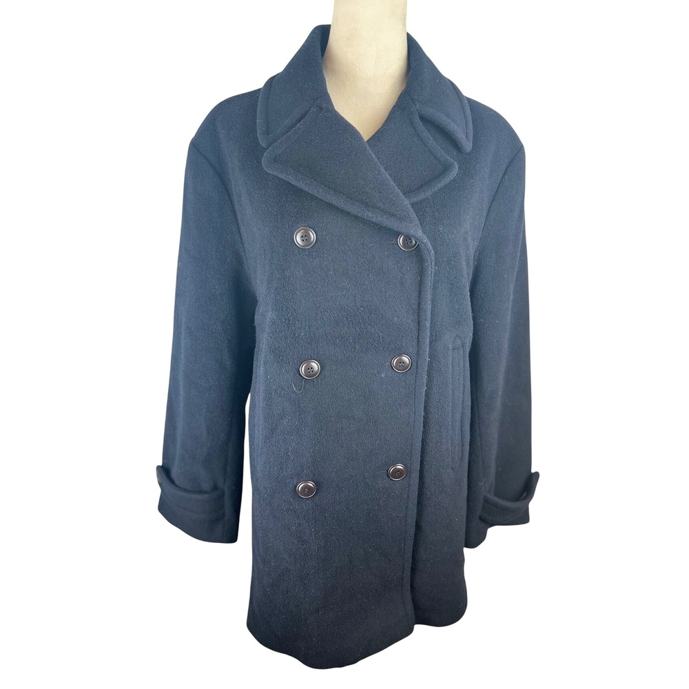Eddie Bauer Black Wool Blend Double Breasted Pea Coat Women's Size Medium